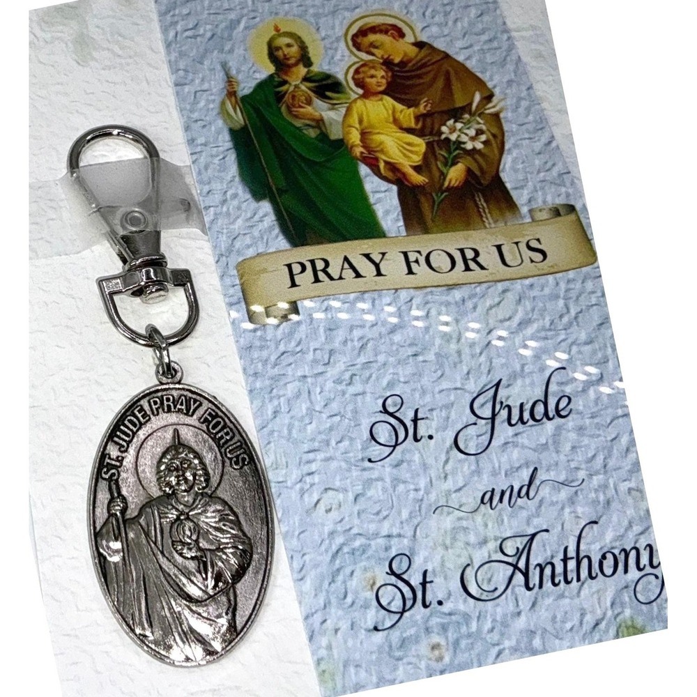 St Jude St Anthony Keychain Prayer Card Set Christian Gift Purse Charm NWT